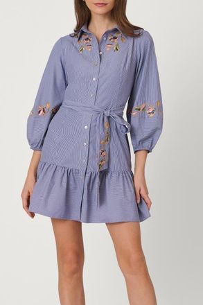 Shoshanna Embroidered Pinstripe Gwen Dress in Lapis Multi at Nordstrom, Size 10