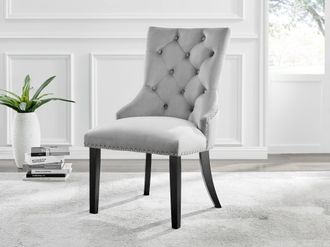 Furniturebox Set of 2 Belgravia Deep Padded Soft Velvet & Chrome Knockerback Dining Chairs With Black Powder Coated Legs in Grey
