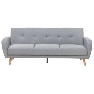 Beliani Sof&aacute; Cama Tapizado En Tela Gris 3 Plazas Patas De Madera Estilo Minimalista Moderno Florli
