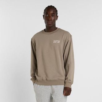 New Balance Mens Athletics Premium Logo Crew in Brown Cotton Fleece, size 2X-Large
