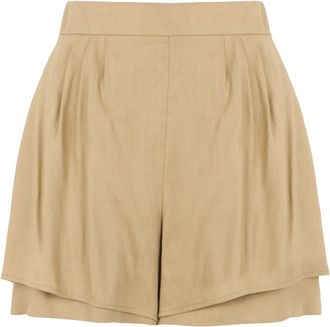 Alberta Ferretti Korte Broeken, Dames, Beige, S, Leer, Gevouwen Shorts met Hoge Taille