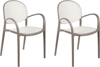 Beliani Beliani - Retro Set of 2 Dining Chairs Outdoor Garden Stackable Plastic Light Brown Povoletto