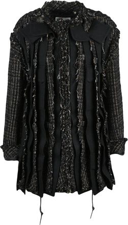 sacai Black Patchwork Wool-Blend Coat