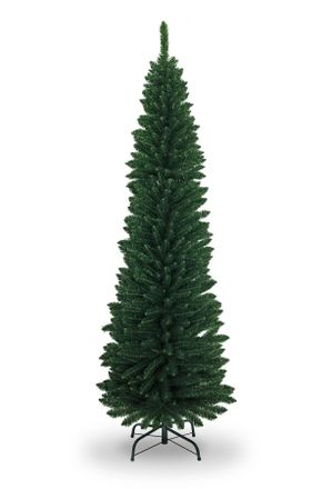 Shatchi 8FT Green Artificial Flocked Slim Christmas Pencil Tree Holiday Home Decorations with Pointed Tips & Metal Stand