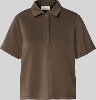 MY ESSENTIAL WARDROBE Loose Fit Poloshirt mit kurzer Knopfleiste Modell Helle in Taupe, Gr&ouml;&szlig;e XL