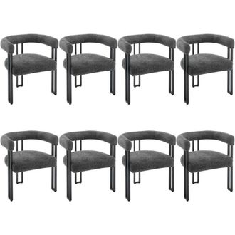 Woltu Set di 8 Sedie da Pranzo in Ciniglia Sedie da Cucina Moderne con Gambe in Metallo Sedie da Salotto per Soggiorno, Grigio Scuro
