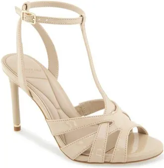 Kenneth Cole Liona Embossed T-Strap Sandal in Warm Sand Patent at Nordstrom, Size 7.5