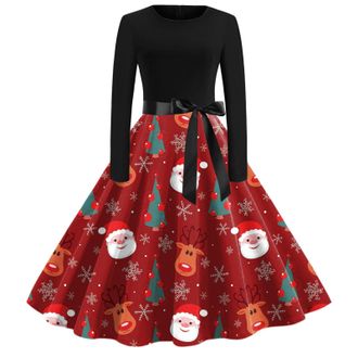 Generic Christmas Dresses for Women UK Plus Size Skirt Medieval Costume Evening Party Prom Cocktail Swing Glad Rags Vintage Elegant A-line Costumes Red