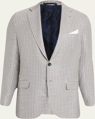 Kiton Mens Cashmere, Silk and Linen Houndstooth Check Sport Coat