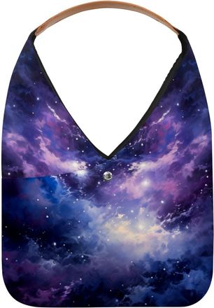 Generic Mystery Universe Starry Night Sky Purple Reusable Lightweight Grocery Bags - Foldable Into Compact Pouch, Washable & Sturdy, Multipurpose for Shopping