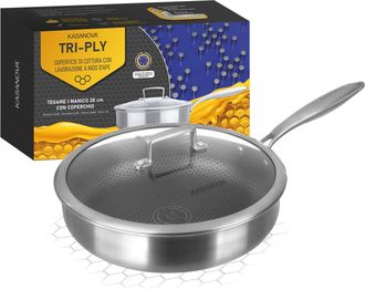 KASANOVA Tegame 28 cm con coperchio a 3 strati Tri - ply