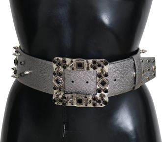 Dolce & Gabbana Vrouwen zilver leer Crystal Stud Logo Buckle Riem