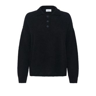 MY ESSENTIAL WARDROBE V-neck Knitwear, female, Black, Size: XS Black Knit Polo Pullover Sweater