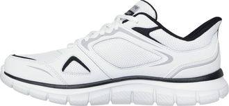 Skechers Mens Track Ezral Slip-On Sneakers, White Leather/Black Mesh/Pu, 10.5 UK
