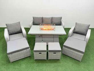 Fimous Rattan Lounge Sofa Set 9 Seater Outdoor Garden Furniture Set in Light Grey