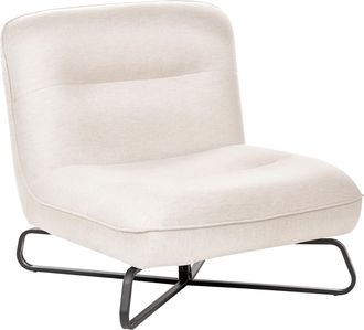 Beliani Sill&oacute;n De Tela Con Asiento Ancho Sin Brazos Decorativo Base De Metal Blanco Crema Lindal