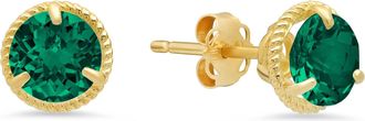 MAX + STONE 14k Yellow Gold Roped Halo Gemstone Round Stud Earrings for Women 6mm