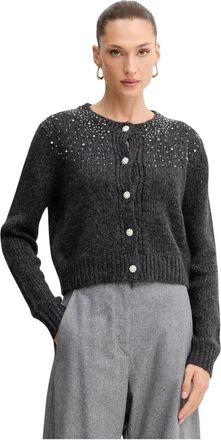 Fracomina Cardigan met versierde knopen - Dames - Vesten - Grijs - XL - Polyester - Truien & Vesten