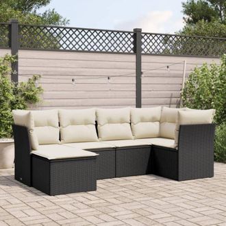 vidaXL vidaXL Set Divano da Giardino 6 pz con Cuscini Nero in Polyrattan