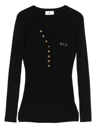 Elisabetta Franchi logo-detail long-sleeved top - Black