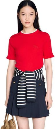 Sandro Contrast collar wool sweater in Red at Nordstrom, Size X-Large