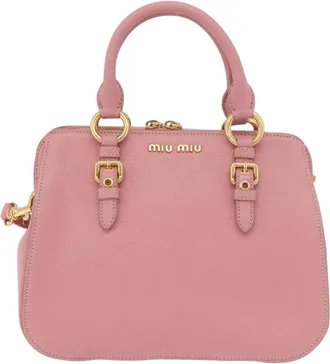 Miu Miu Madras Bowler Leather Pink Leather Handbag (Pre-Owned)