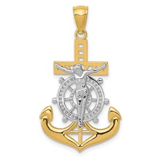 Diamond2Deal 14k Yellow Gold Rhodium Polished Mariners Crucifix Pendant