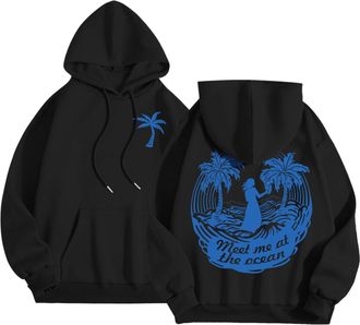 Generic Meet Me at The Ocean Graphic Puff Hoodies for Kids Teen Girls Women UK Casual Cute Oversized Preppy Sweatshirts Long Sleeve Drawstring Streetwear Y2K 