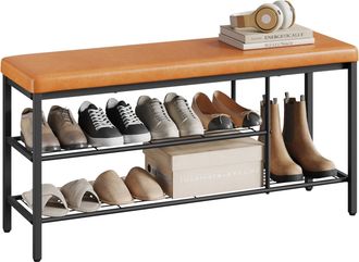 Woltu Woltu Banco Zapatero De Piel Sint&eacute;tica Con Estante De Almacenamiento Para Recibidor/sala De Estar, 100x30x50 Cm, Marr&oacute;n