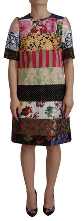 Dolce & Gabbana Multikleur Patchwork Bloemen Sheath Jacquard Mini Jurk Dameskleding