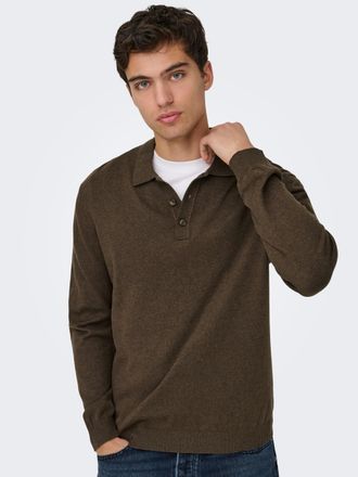 Only & Sons Polokragenpullover ONLY & SONS ONSLOUI REG 12 LS MEL POLO KNIT, Herren, Gr. XL, coffee bean detail:melange, Strick, Obermaterial: 60% Baumwolle, 20% N