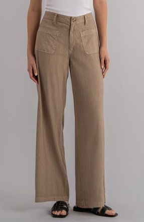 Kut from the Kloth Meg Patch Pocket High Waist Wide Leg Linen Blend Pants in Khaki at Nordstrom, Size 10