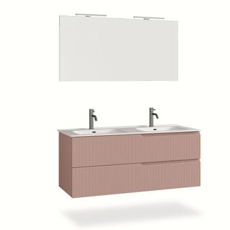 Aquadesign Mueble de ba&ntilde;o ba&ntilde;era doble 5 piezas en mdf rosa polvo