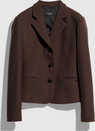 Gucci Gingham Wool Jacket With Tag, Brown
