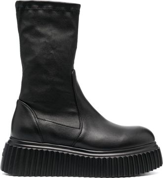 AGL Milagros 65mm round-toe boots - women - Calf Leather/Fabric/Rubber - 39.5 - Black