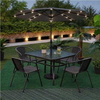 Living and Home 4 Person Patio Garden Dining Set With Umbrella in Black