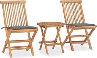 vidaXL Set Comedor De Jard&iacute;n Plegable 3 Piezas Madera De Teca Cojines Vidaxl