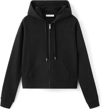 Mango Raglan Sleeve Cotton Zip Hoodie in Black at Nordstrom, Size Medium