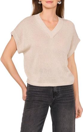 Vince Camuto Metallic V-Neck Sweater in Ivory Glow at Nordstrom, Size Small