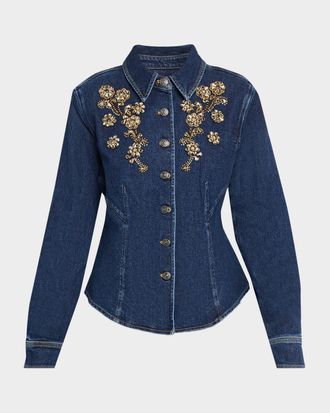 Cinq &agrave; Sept Crystal Ivy Embellished Denim Shirt