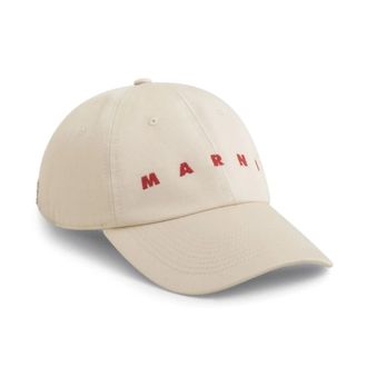 Marni Caps, male, Beige, Size: M Embroidered Logo Cotton Hat