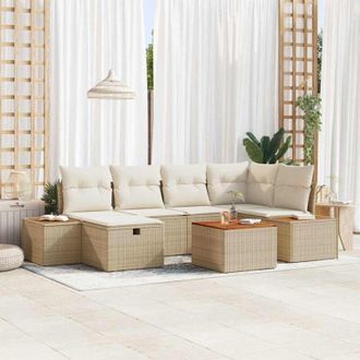 vidaXL Conjunto De Sof&aacute; De Jard&iacute;n 7 Pcs Beige 55 X 62 X 69 Cm Vidaxl