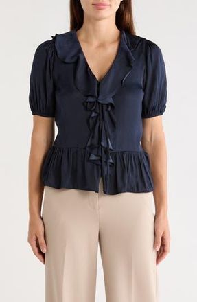 T Tahari Puff Sleeve Ruffle Peplum Top in Nightlife at Nordstrom Rack, Size X-Small