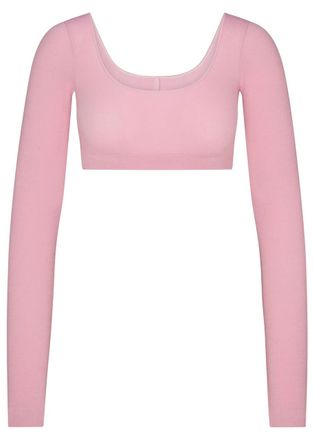 SKIMS Cropped Ribbed Wool-blend top - Pink - S/M (UK10-12 / M)