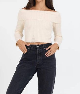 Vintage Havana Distressed Off Shoulder Sweater In Ivory