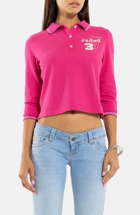 Jaded London Embroidered Cropped Polo in Pink at Nordstrom, Size 10
