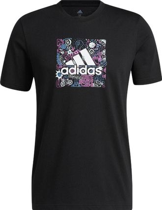adidas Mens adidas Cartoon Graffiti Alphabet Logo Pattern Printing Round Neck Short Sleeve Black T-Shirt IB9427