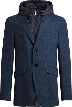 Etro herringbone removable-hood jacket - men - Polyester/Viscose/Elastane/Zamak - 54 - Blue