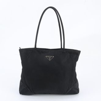 Prada Black Leather Nylon Shoulder Bag Tote Bag (Pre-Owned)