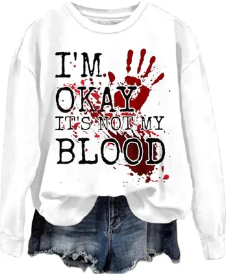 Generic Halloween Womens Boobs Bloody Hands Funny Costume Sweatshirt Women Hocus Pocus Ghost Ice Coffee Long Sleeve Shirts Basic Pullover Tops Winter Tunic Bl